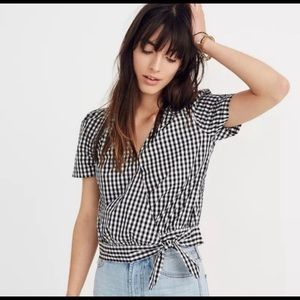MADEWELL black white GINGHAM check wrap top SIZE LARGE